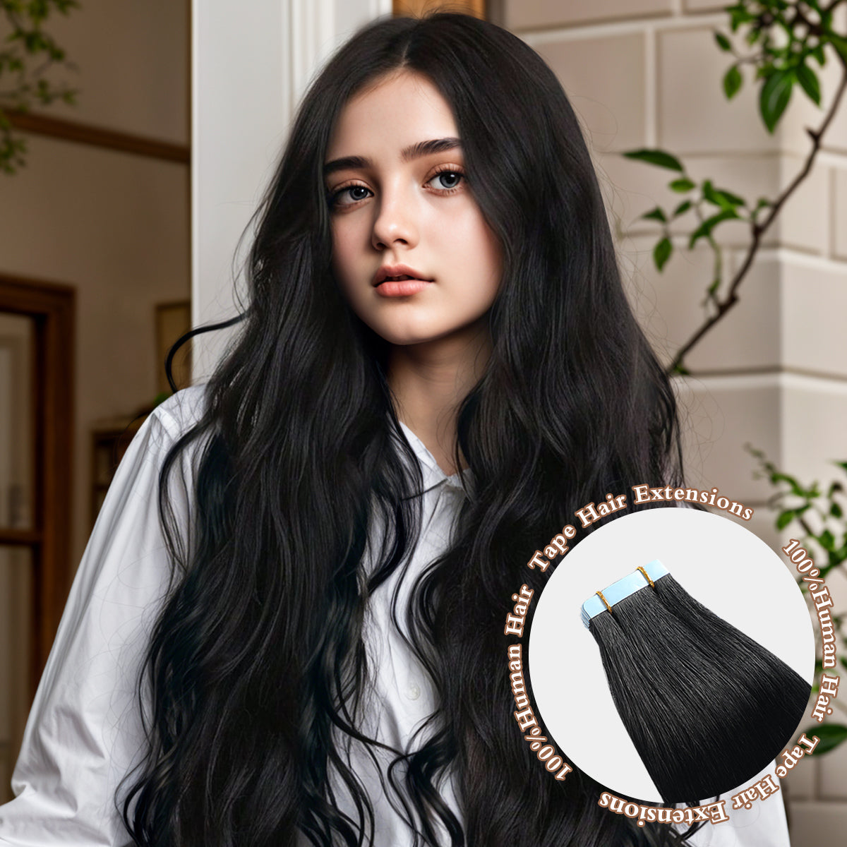 1# Tape in Hair Extensions Jet Black 100% Remy Human 20 inches 20pcs 50g/pack Straight Seamless Skin Weft Hair