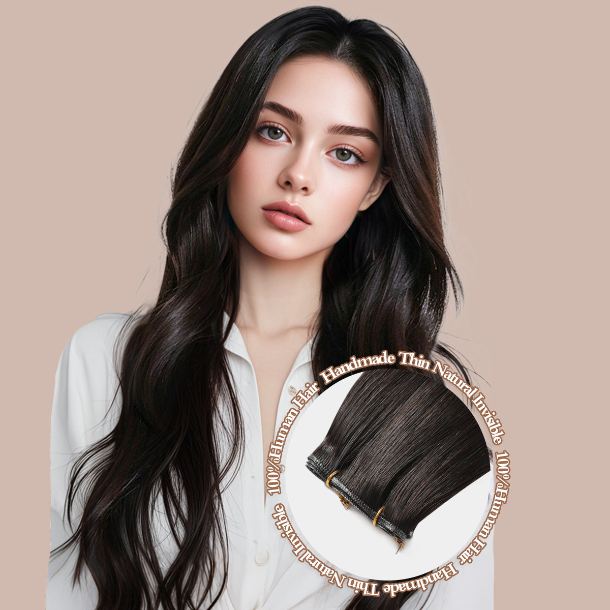 1B#Off Black Genius Weft Hair Extensions Human Hair Sew in Hair Extensions Real Human Hair Weft Extensions Hand Tied Virgin Hair 50G