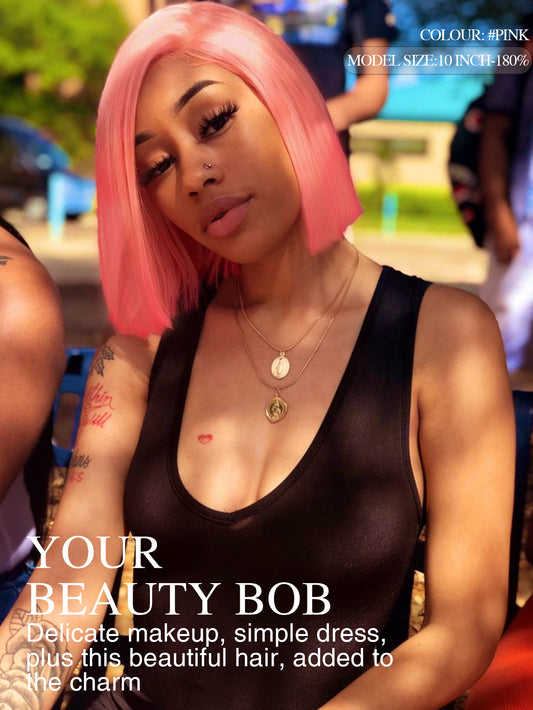 Pink Bob Wig Human Hair 13x4 Lace Front Wigs Human Hair Pre Plucked Hairline 150 Density Burgundy Wig Human Hair Short Bob Wigs for Women